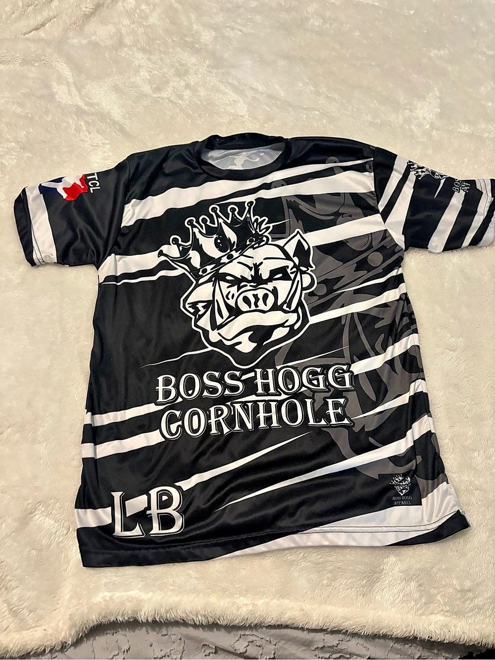 Boss Hogg Cornhole Leviticus 22 Jersey Men'Small Black & White Size Small Jersey